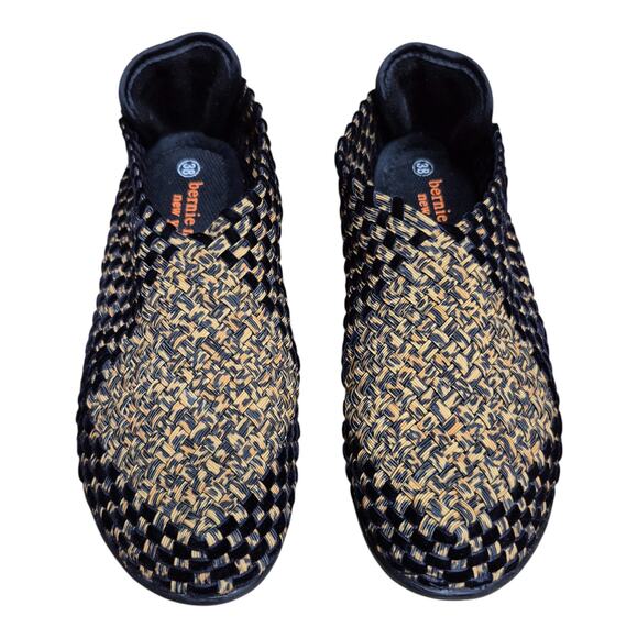 Bernie Mev NY Gem Black Bronze Gold Slip On Woven Wedge Shoes Loafers 38 US 7 - Picture 2 of 5